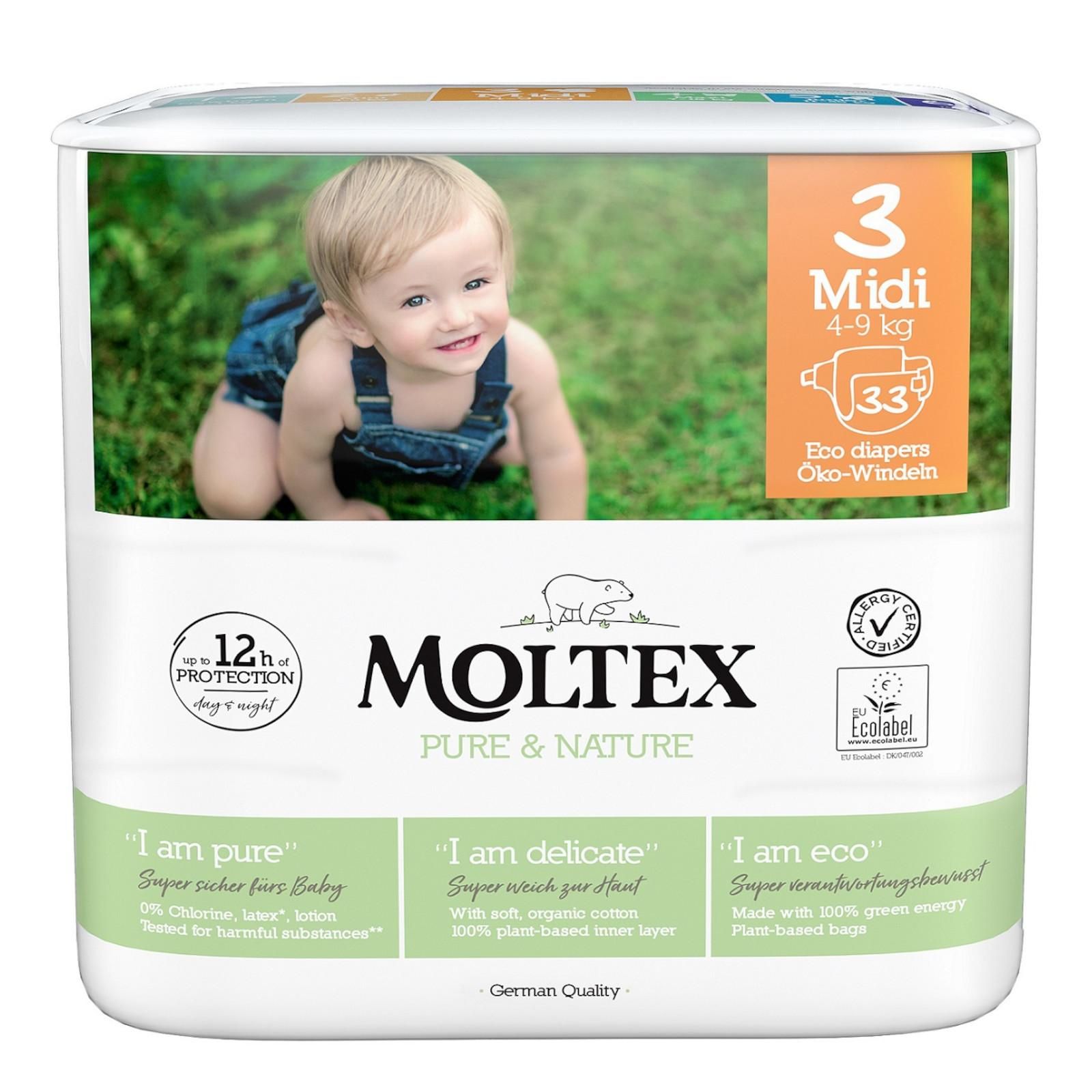 Moltex Detské plienky Midi 4-9 kg Pure & Nature 33 ks