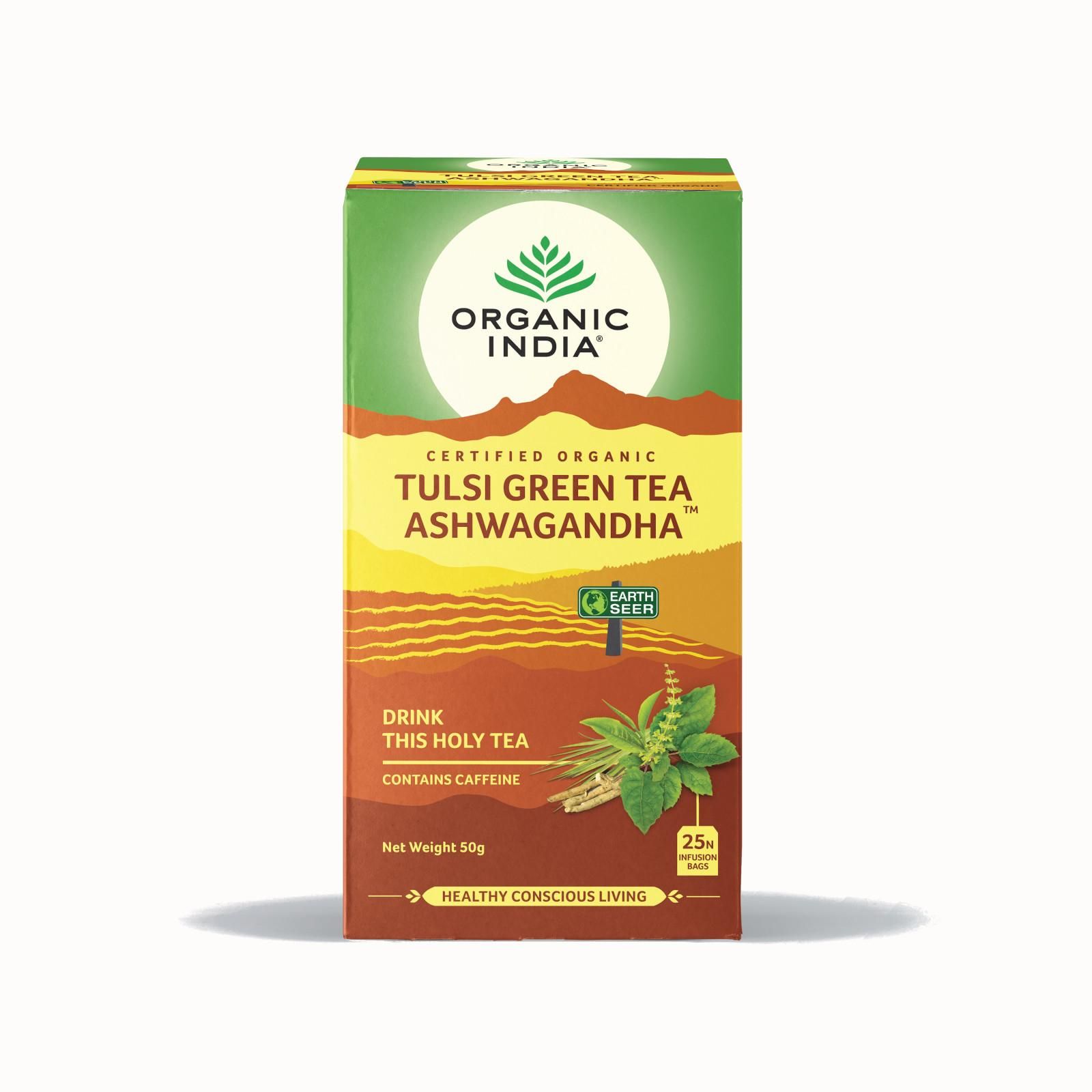 Organic India Zelený čaj Tulsi Ashwaganda, organický 50 g, 25 ks