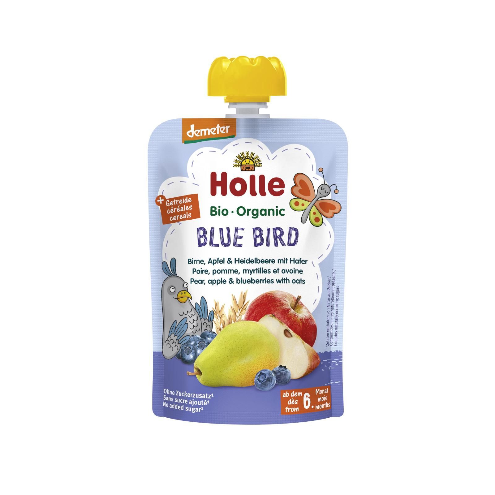 Holle Blue Bird Organické ovocné pyré hruška jablko, čučoriedky a vločky 100 g