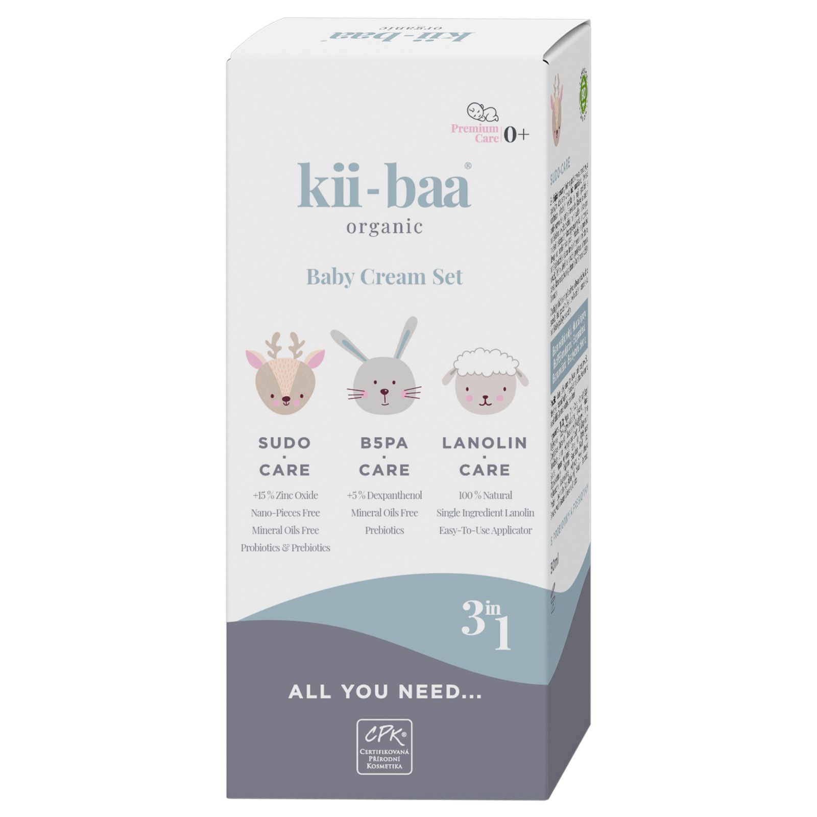 kii-baa® organic ALL YOU NEED 0+ s pro/prebiotikami SUDO, B5PA, lanolínom 1 ks