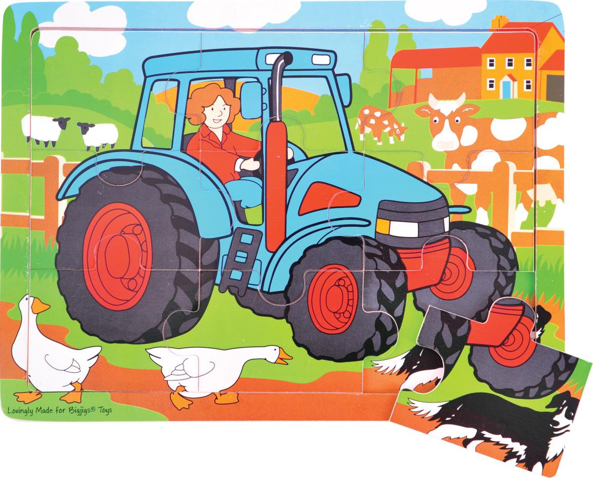 Bigjigs Toys Bigjigs Toys Dřevěné puzzle traktor 9 dílků 