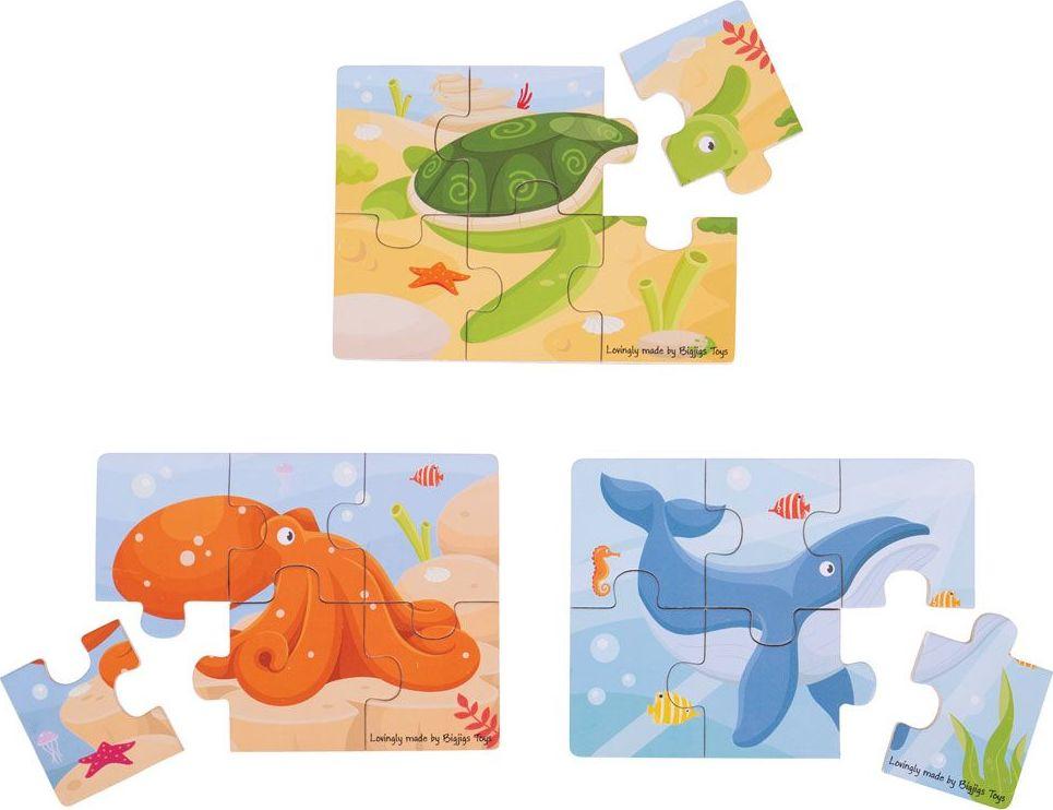 Bigjigs Toys Bigjigs Toys Puzzle 3v1 mořská zvířátka 