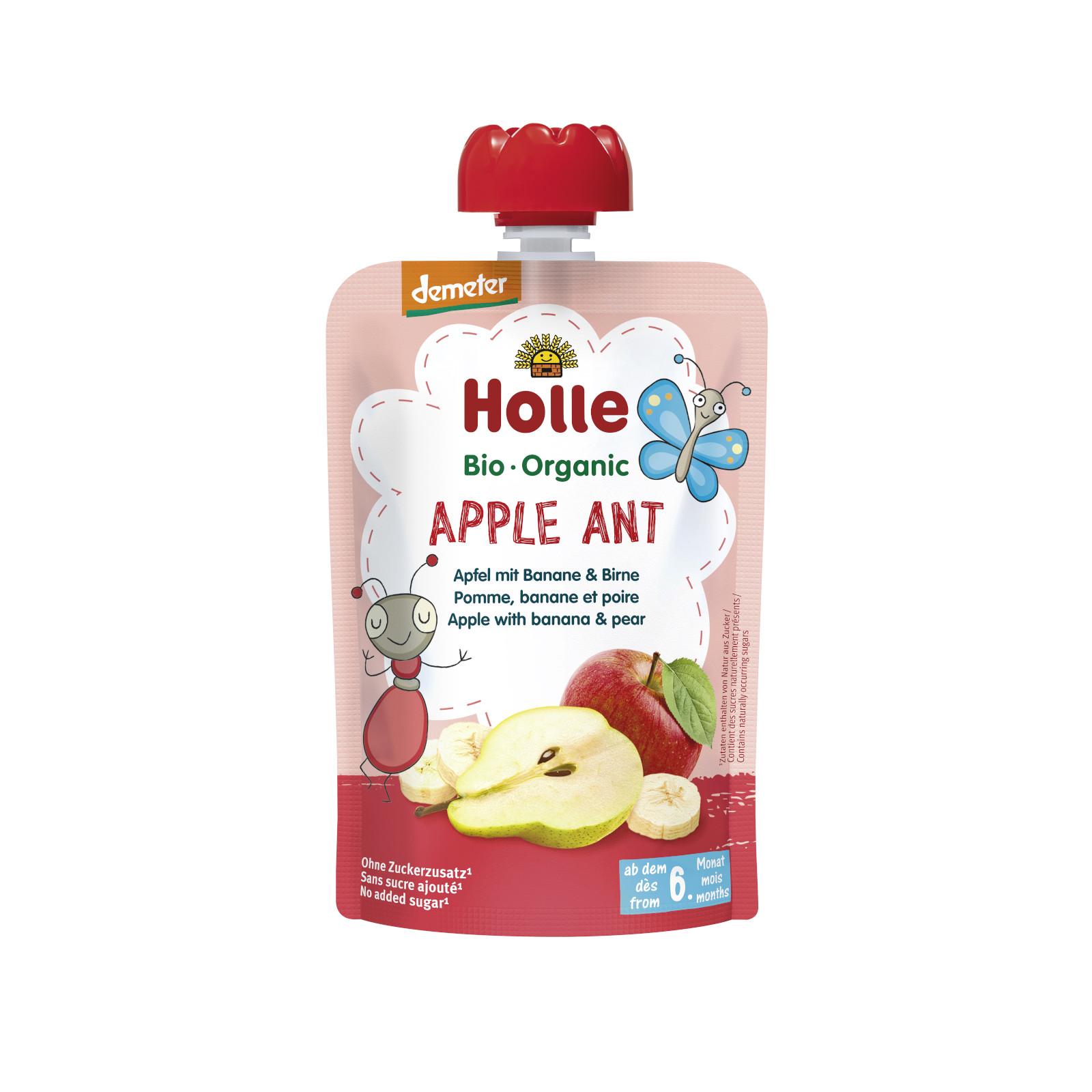 Holle Apple Ant Bio ovocné pyré jablko, banán, hruška 100 g