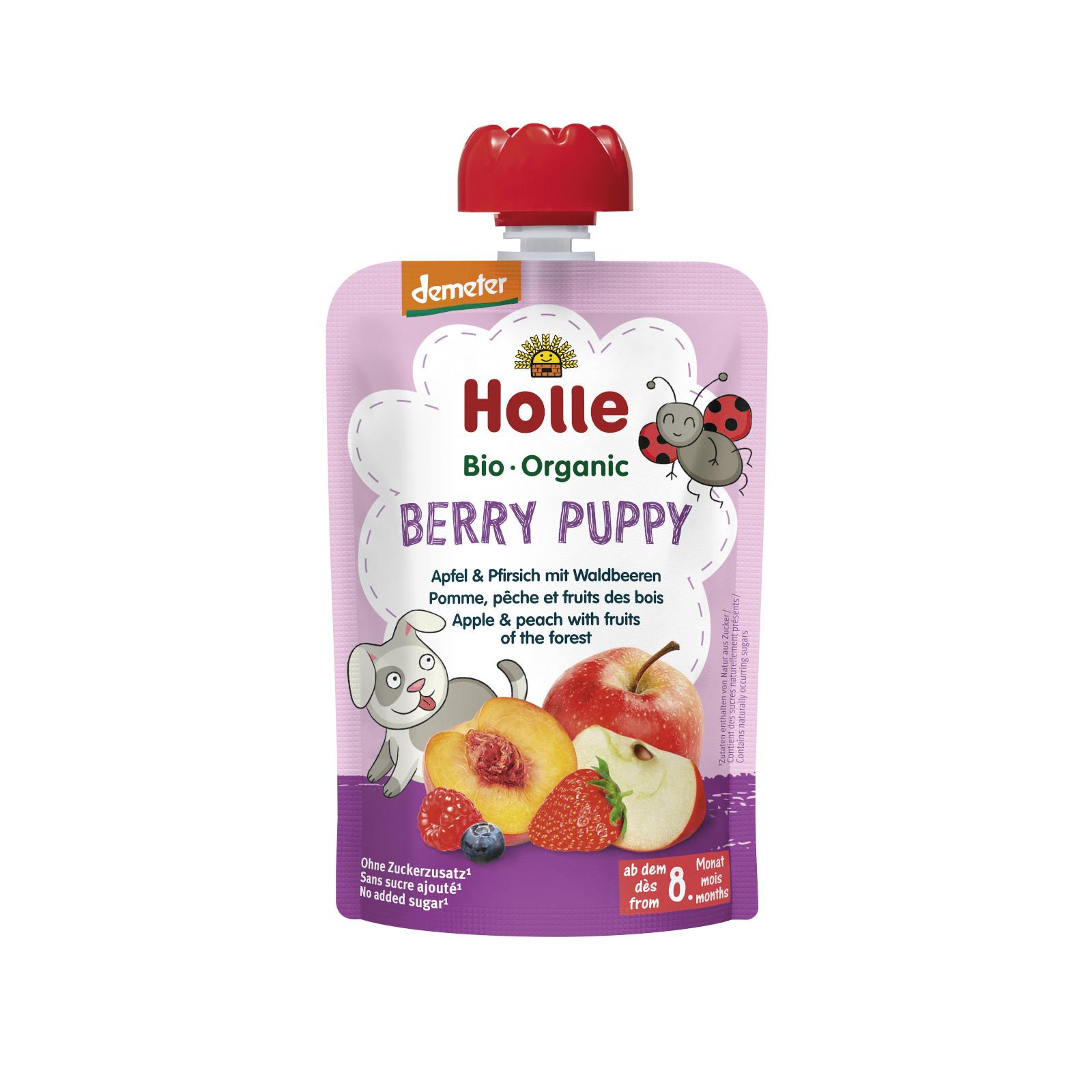 Holle Berry Puppy Bio ovocné pyré jablko, broskev a lesní plody 100 g