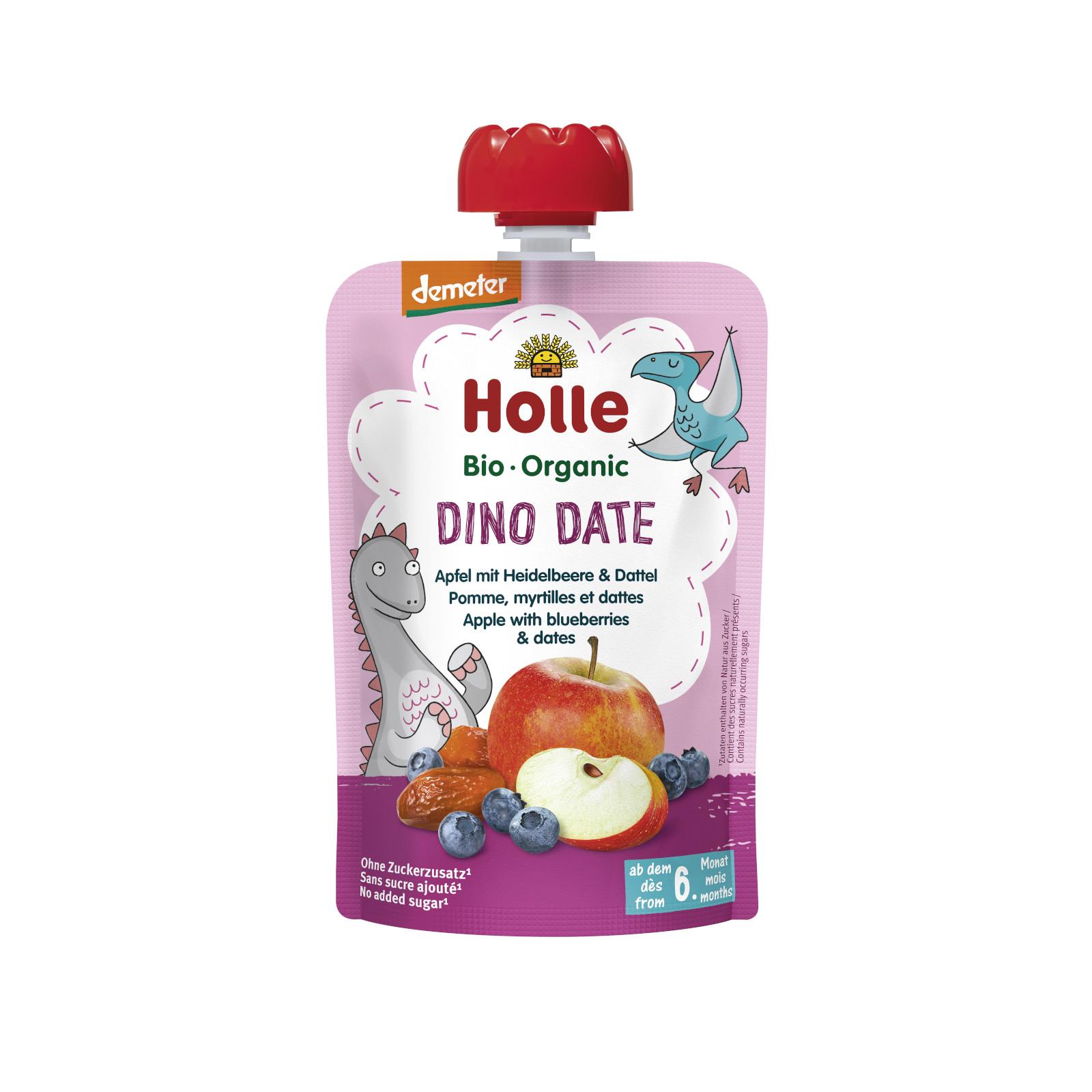 Holle Dino Date Bio ovocné pyré jablko, borůvky a datle 100 g