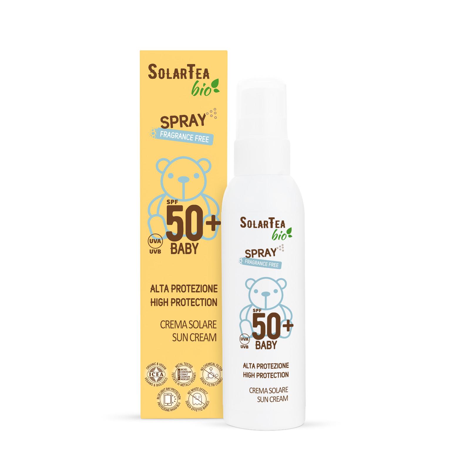 SolarTea Opalovací krém pro děti SPF 50+, bez vůně 100 ml, sprej