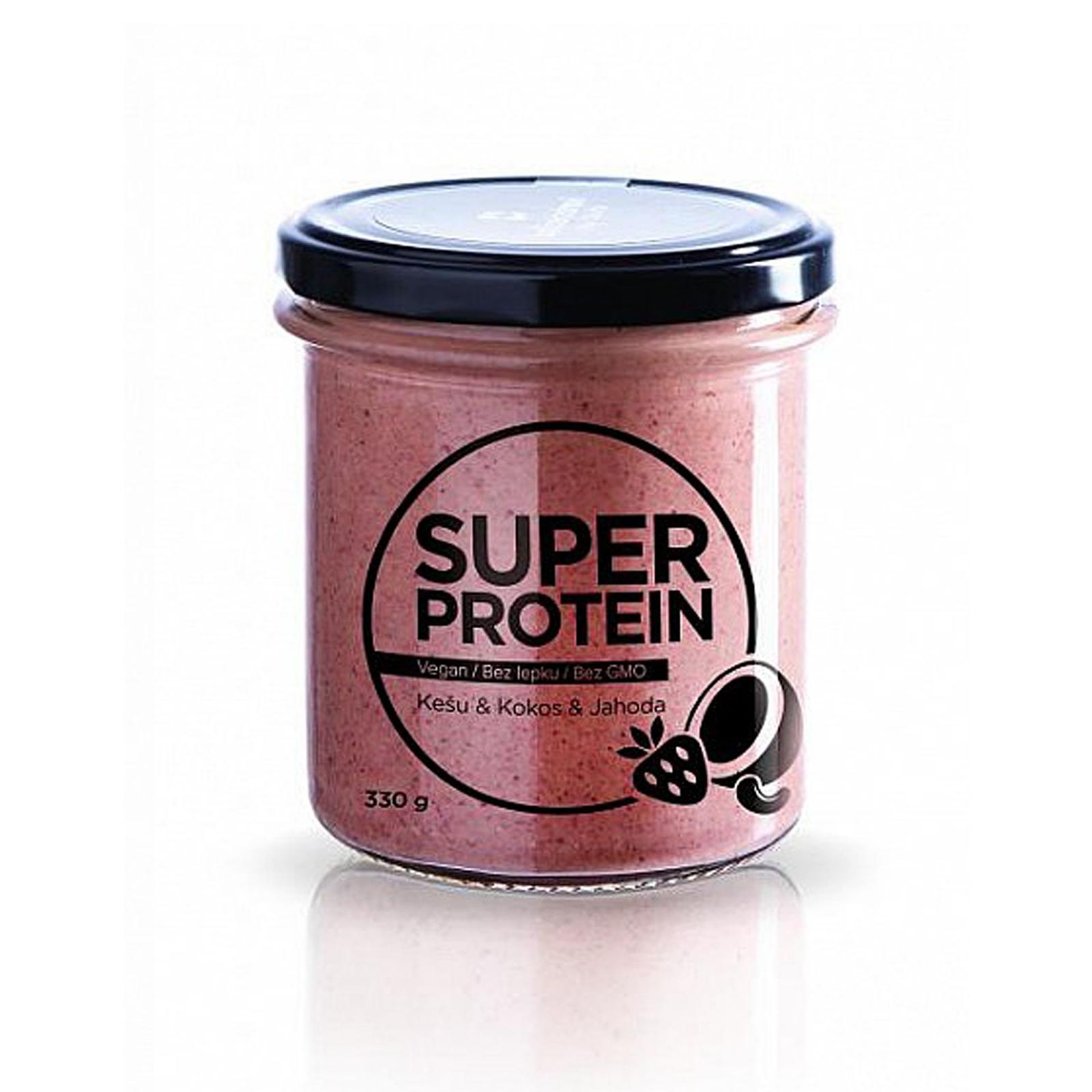 Balíček zdraví Máslo superprotein, kešu, kokos, jahoda 21% proteinu, Exspirace  330 g