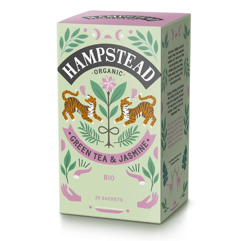 Hampstead Tea London BIO zelený čaj s jasmínem a bergamotem, 20ks 40g