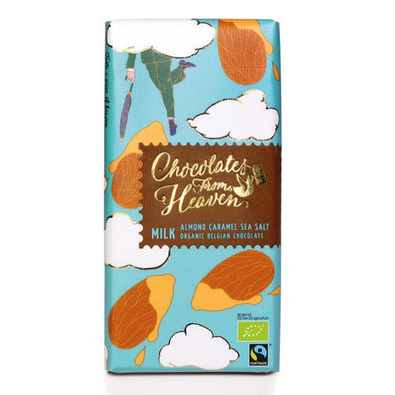 Chocolates from Heaven BIO mléčná čokoláda s karameliz. mandlemi a mořskou solí 37%  100g