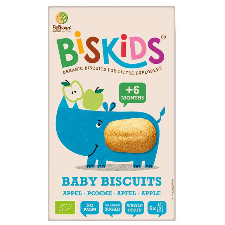 Belkorn BISkids BIO měkké dětské sušenky s jablečnou šťávou a bez přidaného cukru, od 6M+ 120g