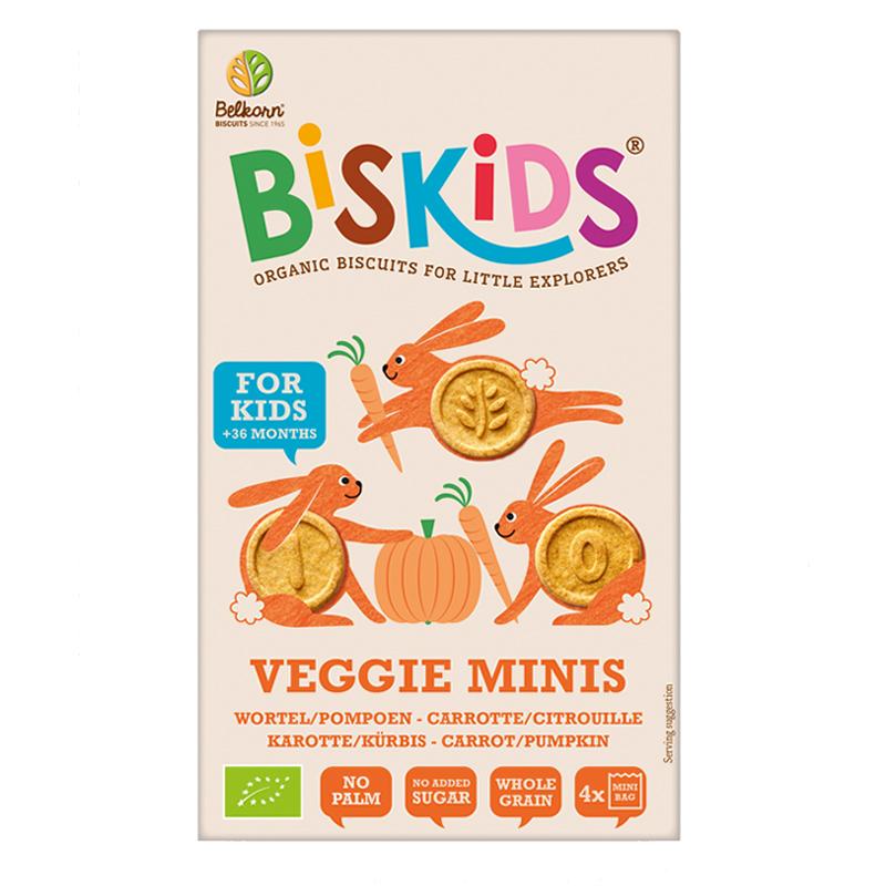 Belkorn BISkids BIO dětské celozrnné mini sušenky s mrkví a dýní bez přidaného cukru  120g