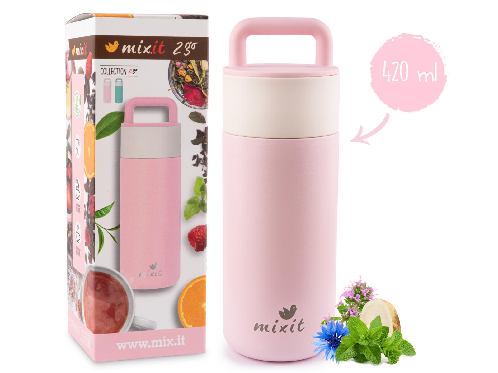 Mixit Mixit 2go Termoska s čajovým sítkem růžová, 420 ml 