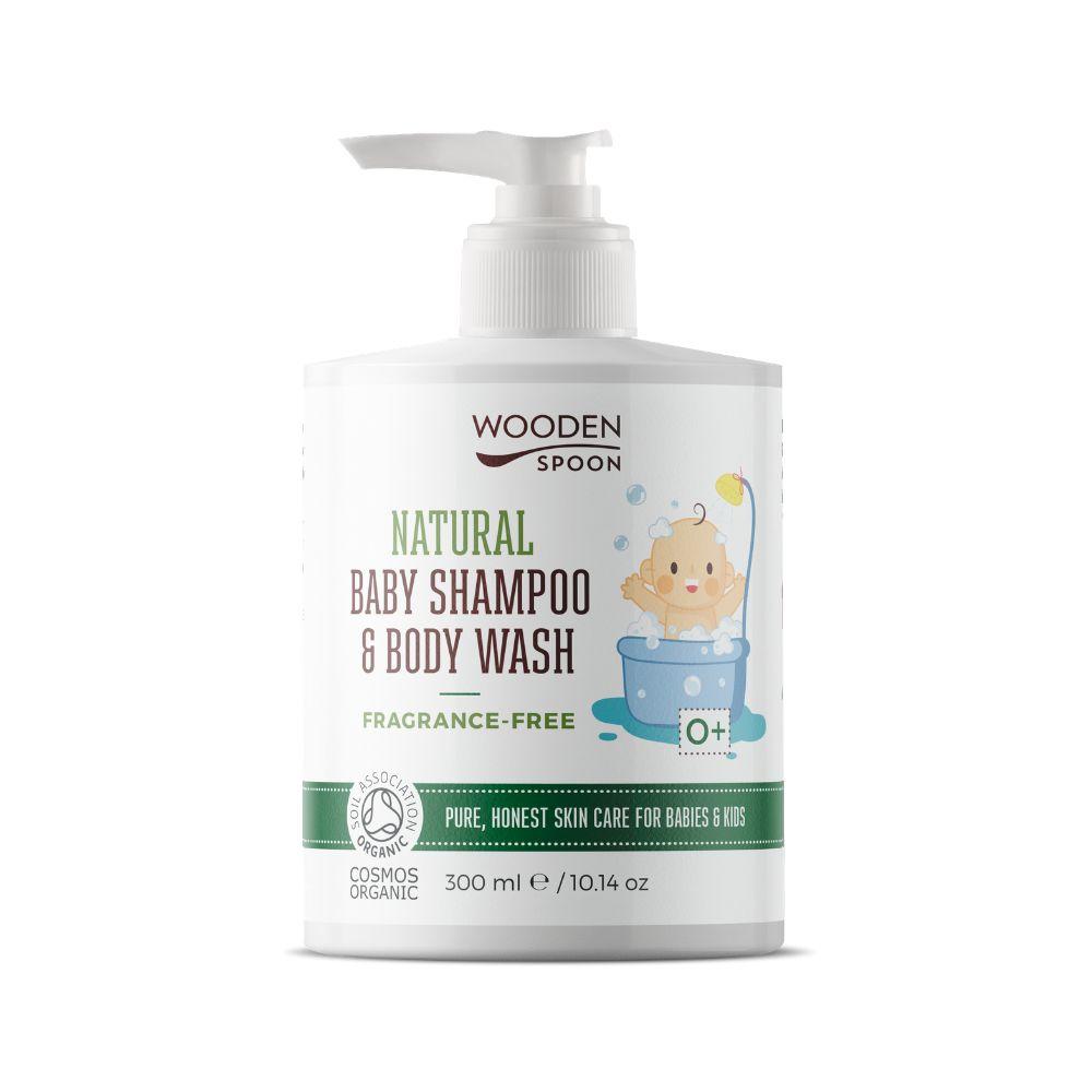 WoodenSpoon Dětský sprchový gel a šampon na vlasy 2v1 bez parfemace Wooden Spoon 300 ml 