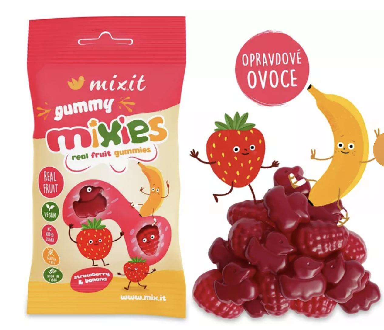 Mixit Mixit Ovocné Mixies Jahoda & banán - přírodní želé bonbóny, 35 g 