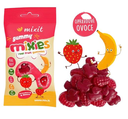 Mixit Mixit Ovocné Mixies Jahoda & banán přírodní želé bonbóny, 35 g 