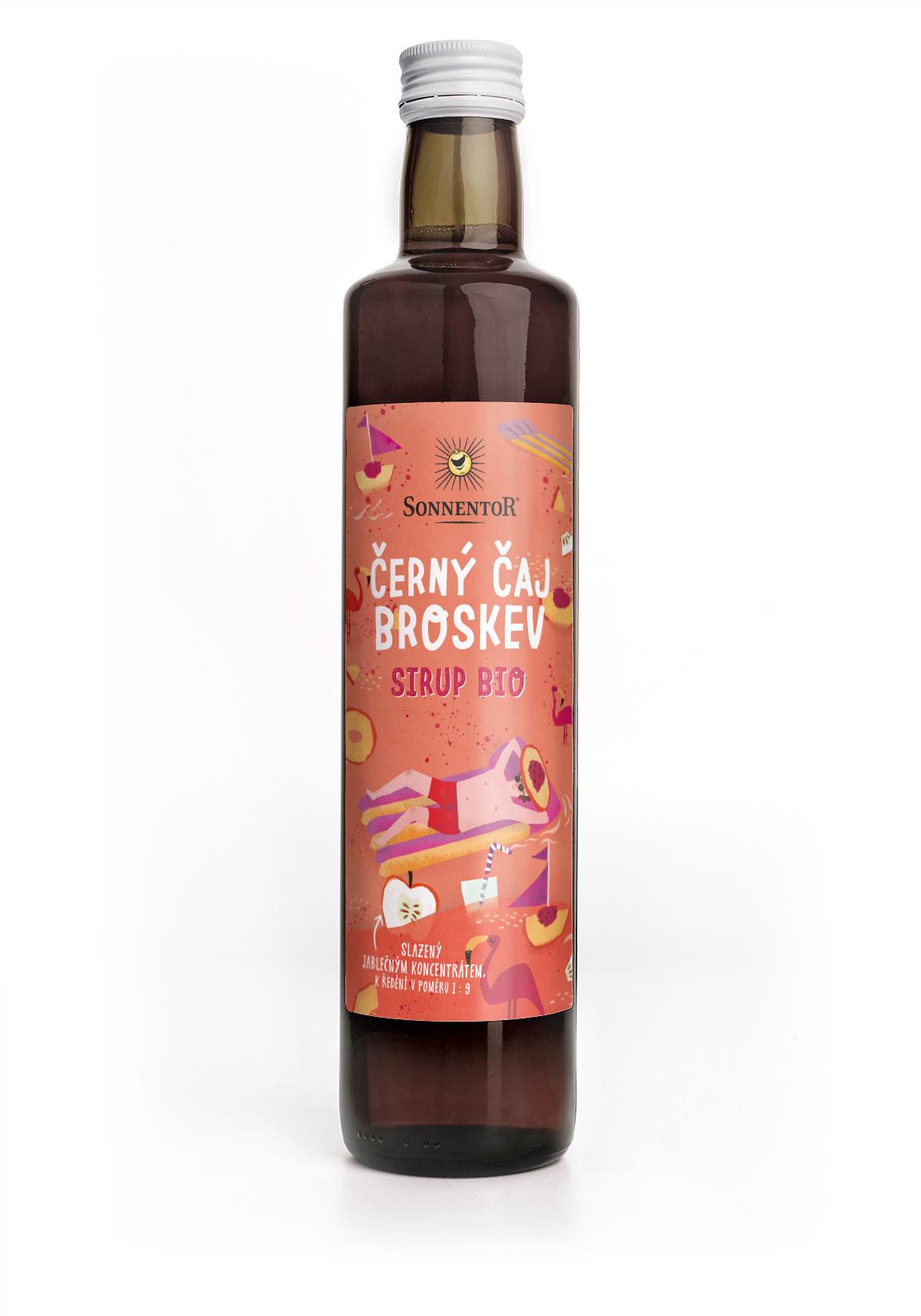 Sonnentor Černý čaj - broskev sirup bio 500 ml 