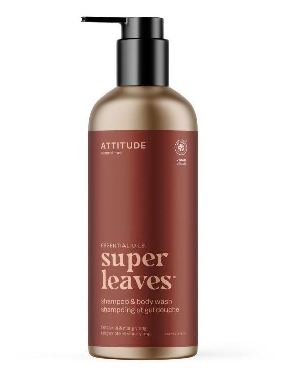 Attitude ATTITUDE Super leaves Essentials Přírodní šampon a sprchový gel 2v1 Bergamot & YlangYlang, 473ml 