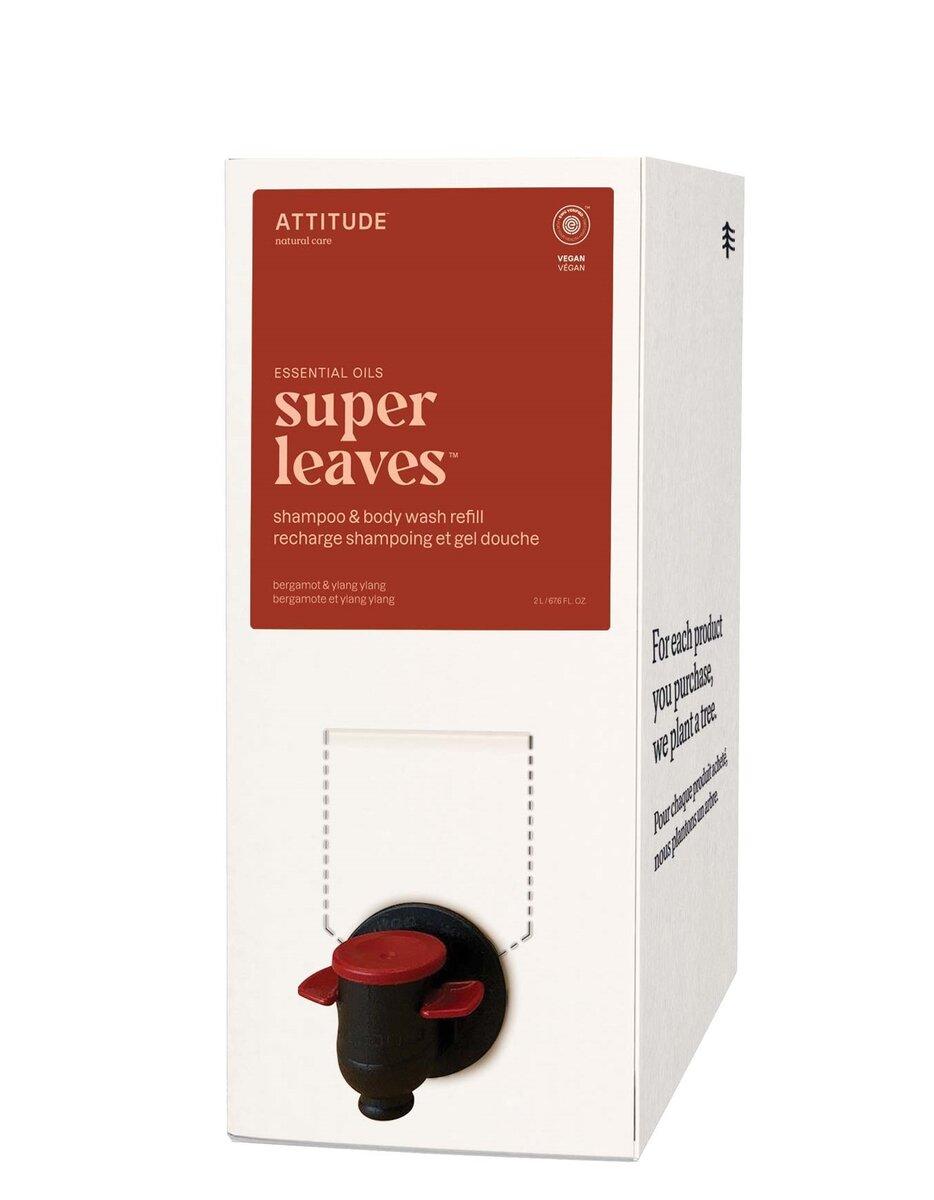 Attitude ATTITUDE Super leaves Essentials Přírodní šampon a sprchový gel 2v1 Bergamot &YlangYlang, náhradní náplň 2l 