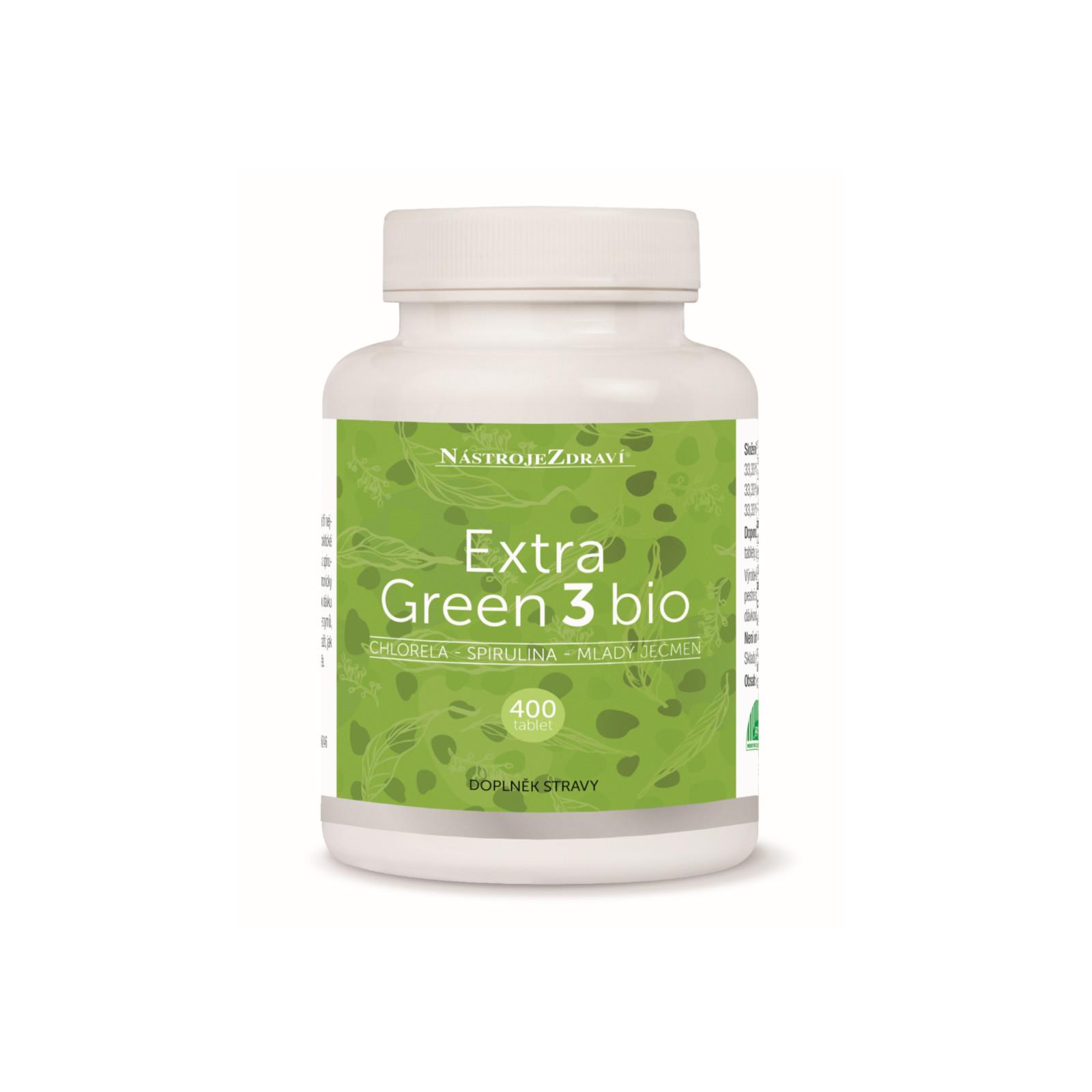 Nástroje Zdraví Extra green 3 Bio chlorella, spirulina, mladý ječmen, tablety 400 ks, 100 g