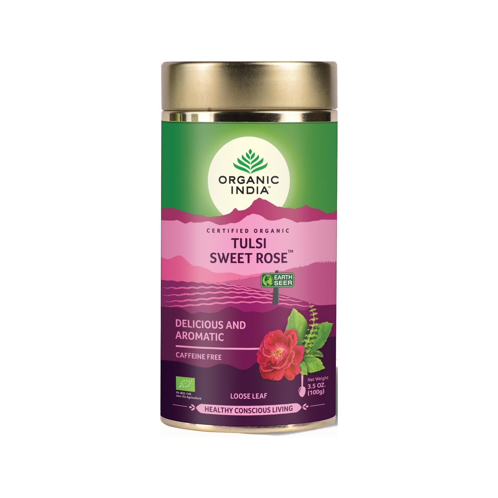 Organic India Čaj Tulsi Sweet Rose, sypaný bio 100 g