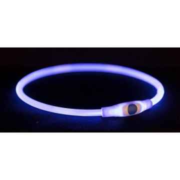 TRIXIE Flash light ring USB, blikací obojek, L-XL: 65 cm/ ø 8 mm, modrá 