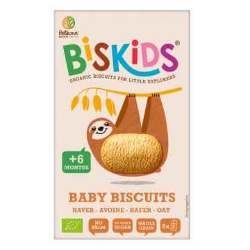 Belkorn BISkids BIO dětské celozrnné ovesné sušenky bez přidaného cukru 6M+ 120g