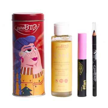 puroBIO cosmetics Vánoční set produlužující řasenka, tužka na oči, odličovač make-upu 1 ks