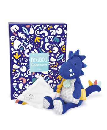 Doudou et Compagnie Paris Doudou Dárková sada - Plyšový dinosaurus s dečkou 25 cm modrý 