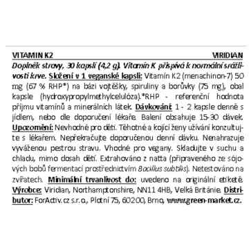 Viridian Vitamín K2, kapsle 30 ks